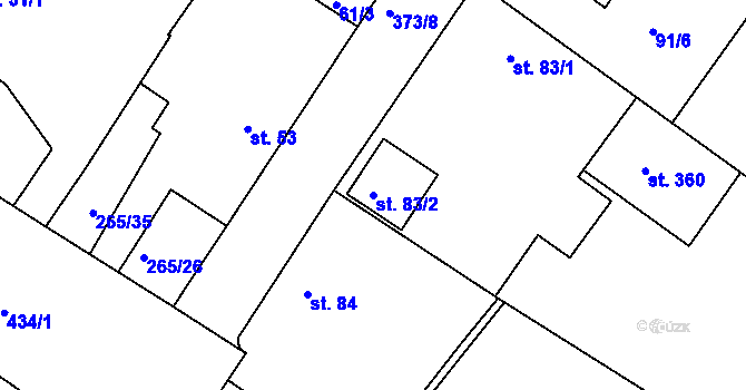 Parcela st. 83/2 v KÚ Pouchov, Katastrální mapa