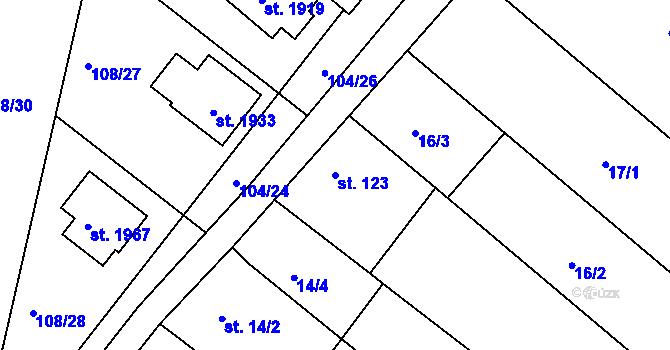Parcela st. 123 v KÚ Pouchov, Katastrální mapa