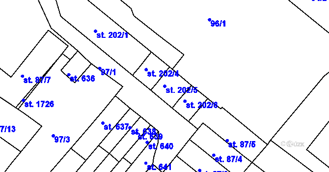 Parcela st. 202/5 v KÚ Pouchov, Katastrální mapa
