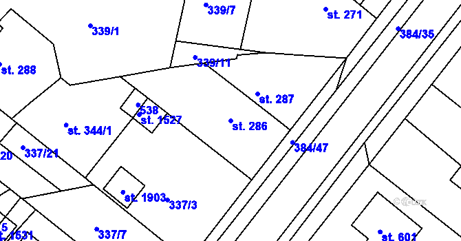 Parcela st. 286 v KÚ Pouchov, Katastrální mapa