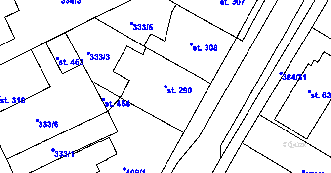 Parcela st. 290 v KÚ Pouchov, Katastrální mapa