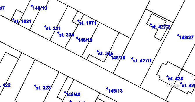 Parcela st. 335 v KÚ Pouchov, Katastrální mapa