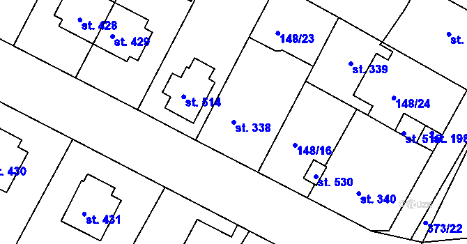 Parcela st. 338 v KÚ Pouchov, Katastrální mapa