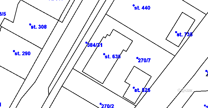 Parcela st. 635 v KÚ Pouchov, Katastrální mapa