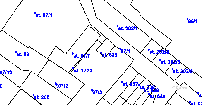 Parcela st. 636 v KÚ Pouchov, Katastrální mapa