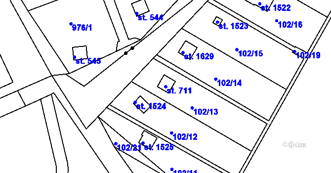 Parcela st. 711 v KÚ Pouchov, Katastrální mapa