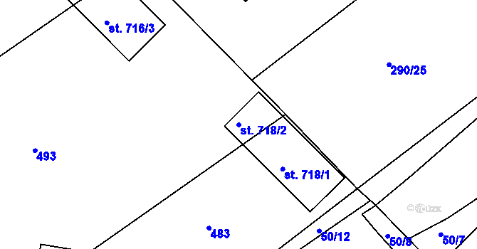 Parcela st. 718/2 v KÚ Pouchov, Katastrální mapa