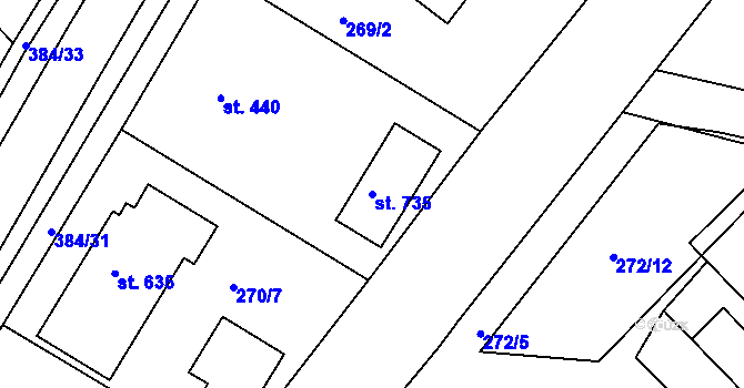 Parcela st. 735 v KÚ Pouchov, Katastrální mapa