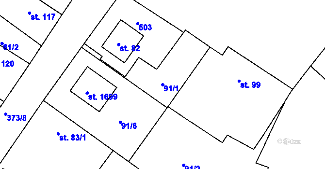 Parcela st. 91/1 v KÚ Pouchov, Katastrální mapa