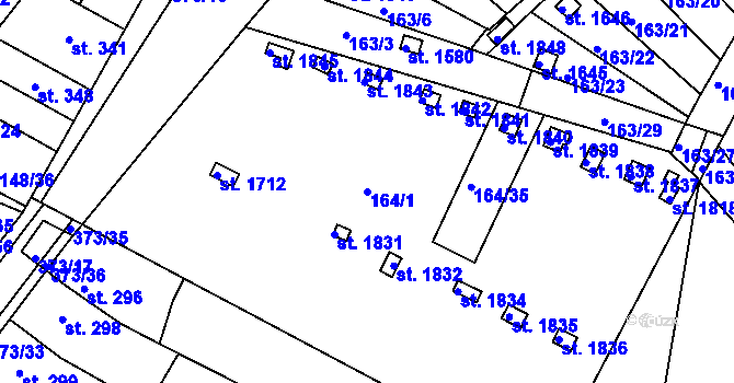 Parcela st. 164/1 v KÚ Pouchov, Katastrální mapa