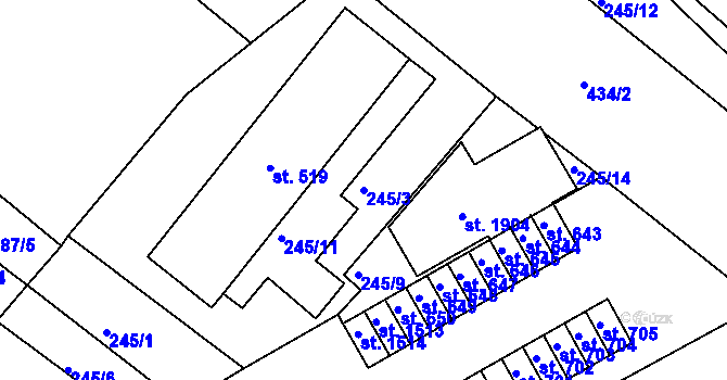 Parcela st. 245/3 v KÚ Pouchov, Katastrální mapa