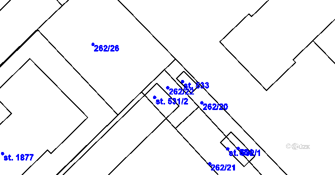 Parcela st. 262/22 v KÚ Pouchov, Katastrální mapa