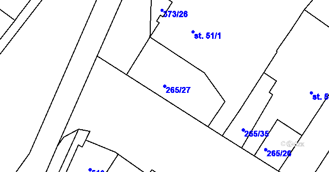 Parcela st. 265/27 v KÚ Pouchov, Katastrální mapa