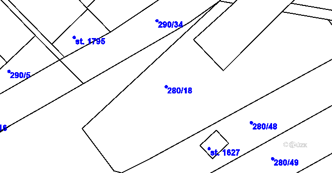 Parcela st. 280/18 v KÚ Pouchov, Katastrální mapa