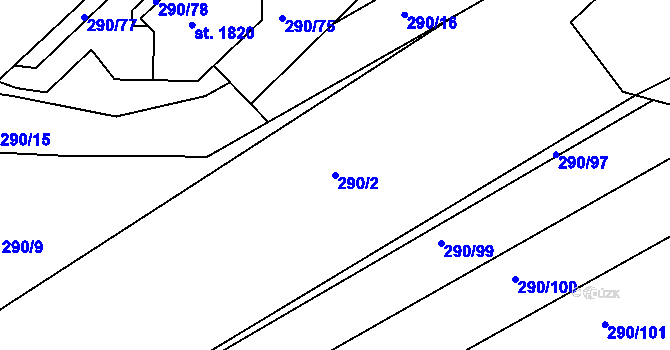 Parcela st. 290/2 v KÚ Pouchov, Katastrální mapa
