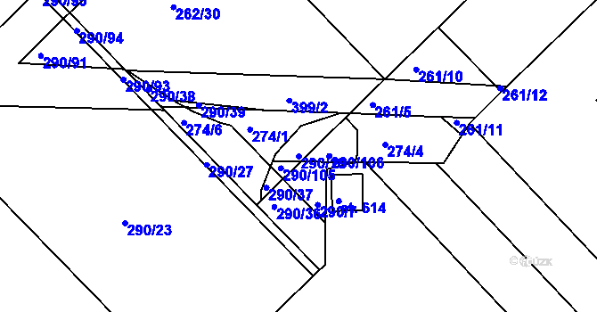 Parcela st. 290/10 v KÚ Pouchov, Katastrální mapa