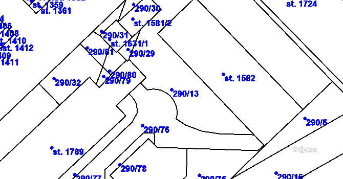 Parcela st. 290/13 v KÚ Pouchov, Katastrální mapa