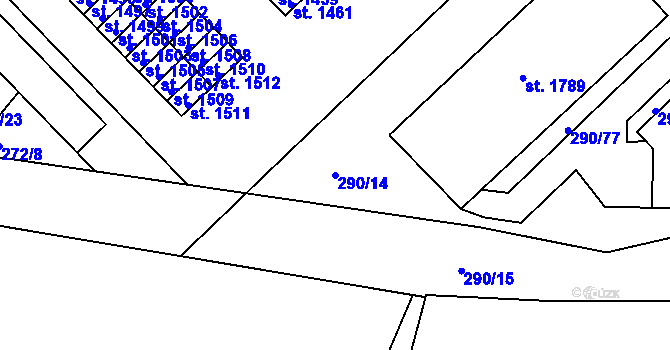 Parcela st. 290/14 v KÚ Pouchov, Katastrální mapa