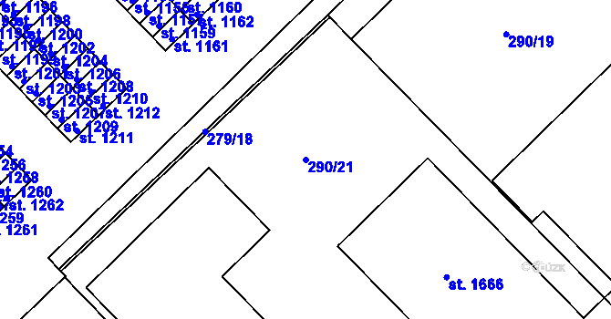 Parcela st. 290/21 v KÚ Pouchov, Katastrální mapa