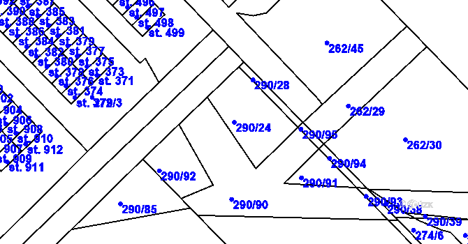 Parcela st. 290/24 v KÚ Pouchov, Katastrální mapa