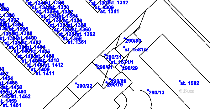 Parcela st. 290/31 v KÚ Pouchov, Katastrální mapa
