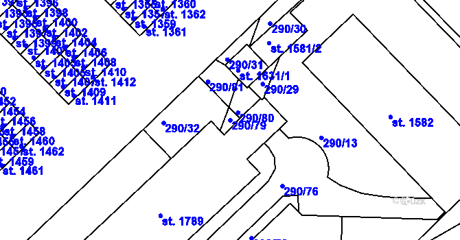Parcela st. 290/79 v KÚ Pouchov, Katastrální mapa