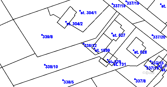 Parcela st. 338/12 v KÚ Pouchov, Katastrální mapa