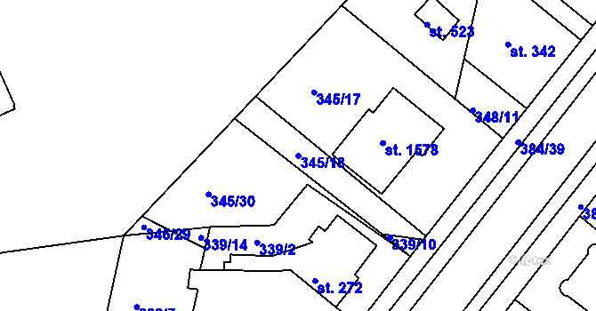 Parcela st. 345/18 v KÚ Pouchov, Katastrální mapa