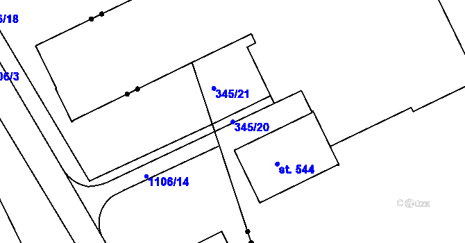 Parcela st. 345/20 v KÚ Pouchov, Katastrální mapa