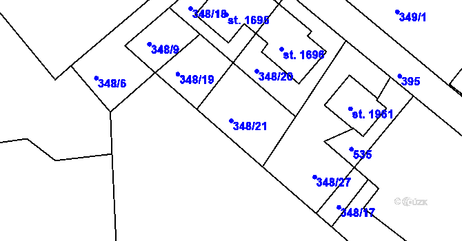 Parcela st. 348/21 v KÚ Pouchov, Katastrální mapa