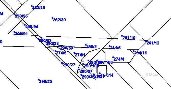 Parcela st. 399/2 v KÚ Pouchov, Katastrální mapa