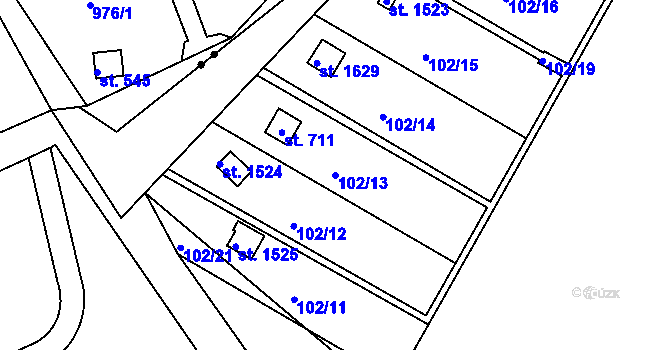 Parcela st. 102/13 v KÚ Pouchov, Katastrální mapa