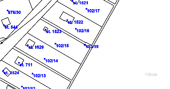 Parcela st. 102/19 v KÚ Pouchov, Katastrální mapa