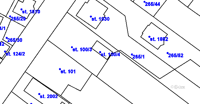 Parcela st. 100/4 v KÚ Pouchov, Katastrální mapa