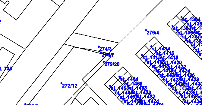 Parcela st. 274/7 v KÚ Pouchov, Katastrální mapa