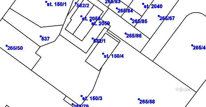 Parcela st. 150/4 v KÚ Pouchov, Katastrální mapa