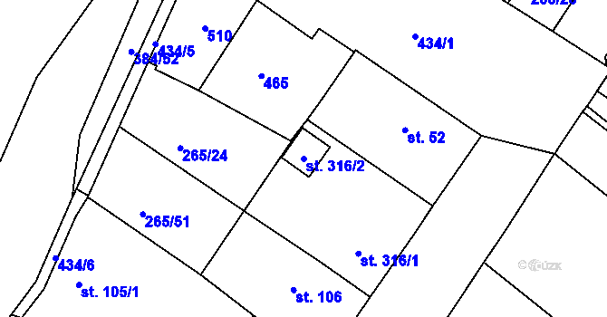 Parcela st. 316/2 v KÚ Pouchov, Katastrální mapa
