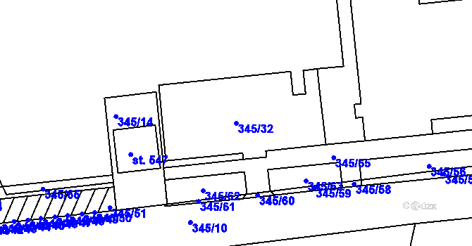 Parcela st. 345/32 v KÚ Pouchov, Katastrální mapa