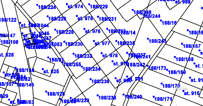 Parcela st. 978 v KÚ Věkoše, Katastrální mapa