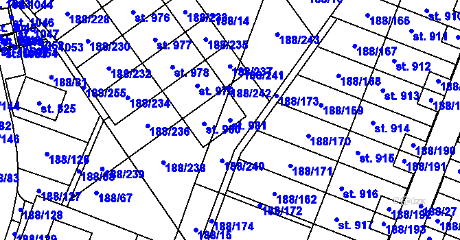 Parcela st. 981 v KÚ Věkoše, Katastrální mapa