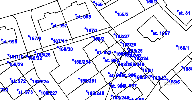 Parcela st. 982 v KÚ Věkoše, Katastrální mapa