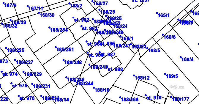 Parcela st. 987 v KÚ Věkoše, Katastrální mapa