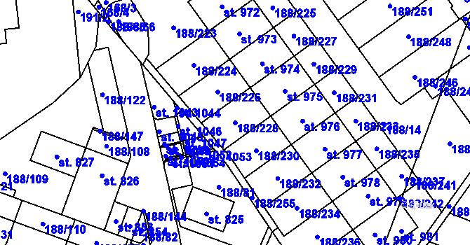Parcela st. 188/228 v KÚ Věkoše, Katastrální mapa