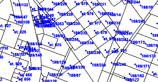 Parcela st. 188/234 v KÚ Věkoše, Katastrální mapa