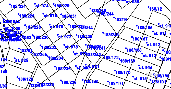 Parcela st. 188/237 v KÚ Věkoše, Katastrální mapa