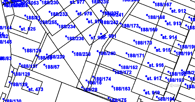 Parcela st. 188/240 v KÚ Věkoše, Katastrální mapa