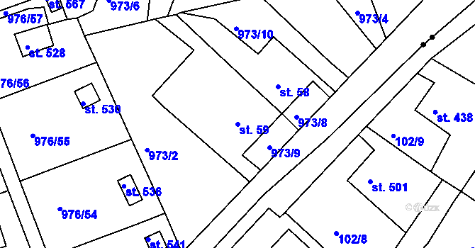 Parcela st. 59 v KÚ Věkoše, Katastrální mapa