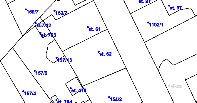 Parcela st. 62 v KÚ Věkoše, Katastrální mapa