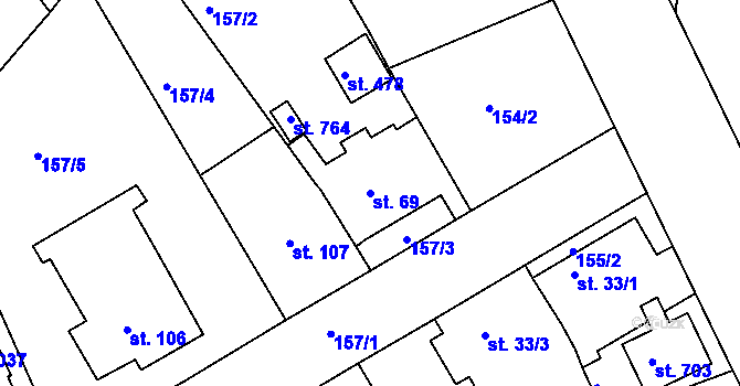 Parcela st. 69 v KÚ Věkoše, Katastrální mapa