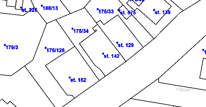 Parcela st. 142 v KÚ Věkoše, Katastrální mapa